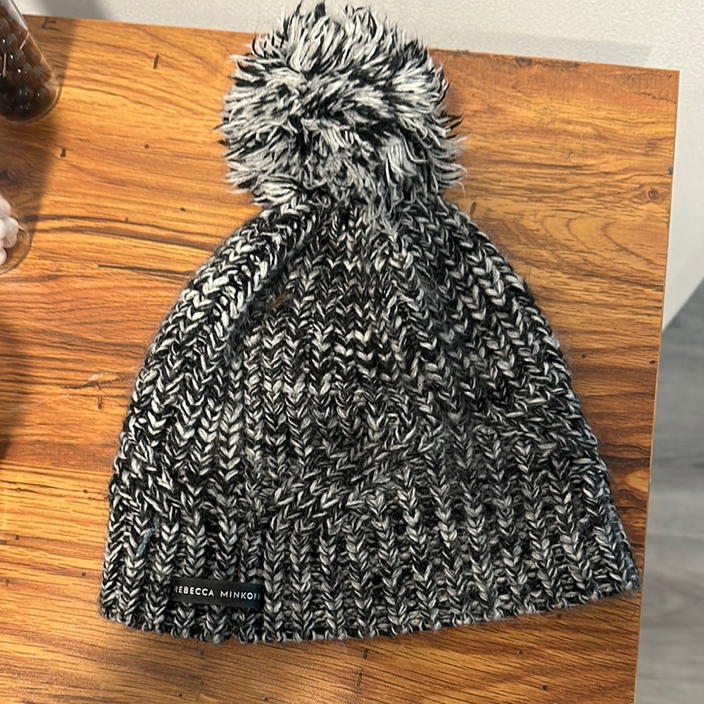 Rebecca Minkoff Black and White Knit Beanie